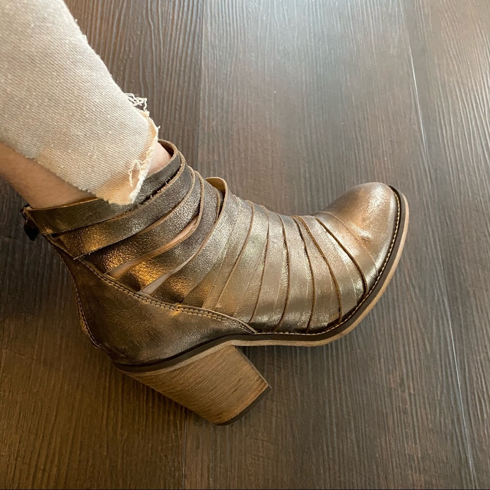 Free People hybrid strappy leather bootie gold 38